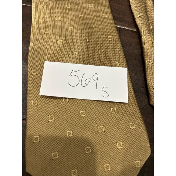 Bill Blass Black Label Gold Silk Tie With Geometric Pattern - Picture 8 of 9